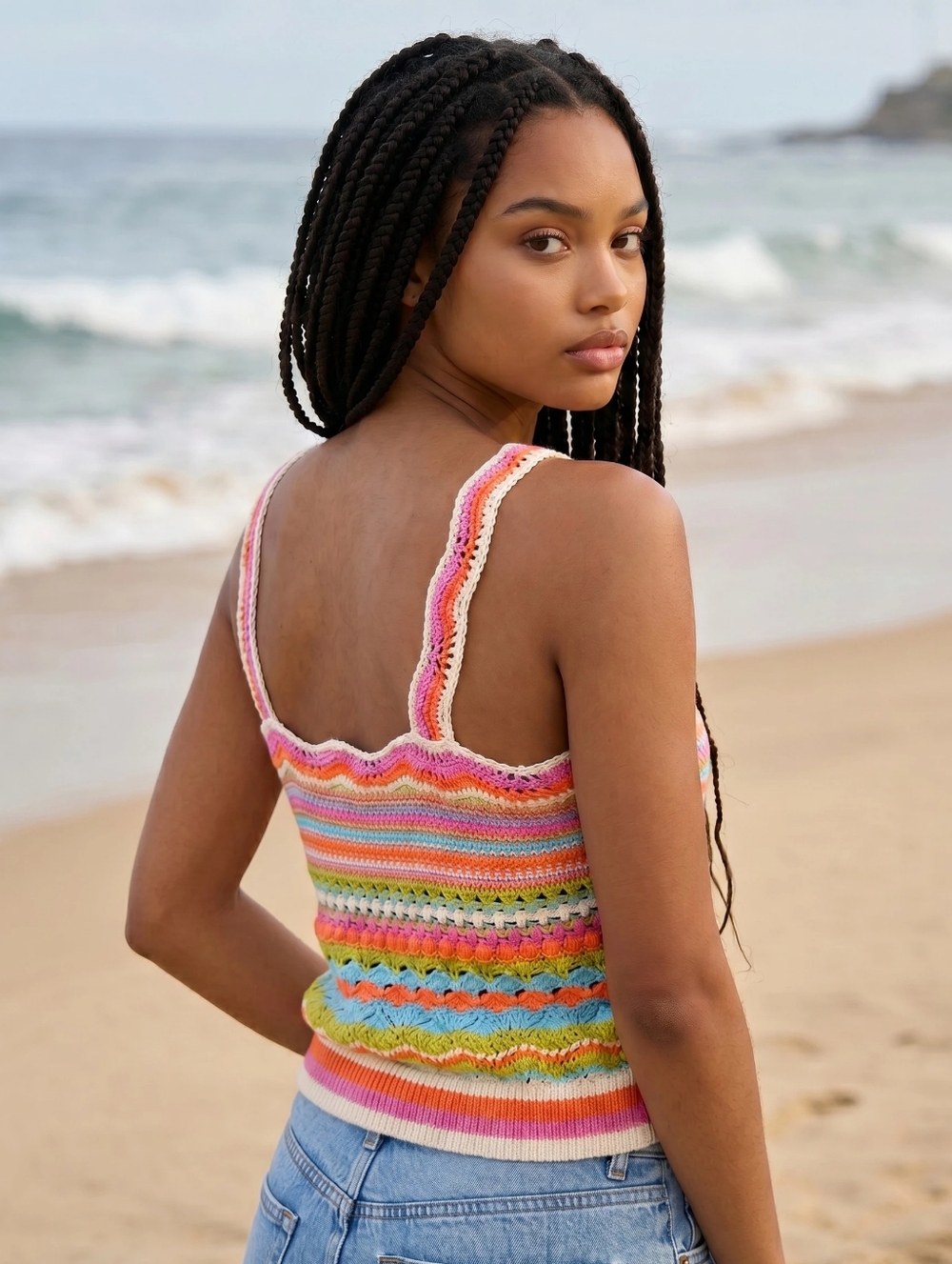 ZARA Rainbow Cropped Crochet Tank Top